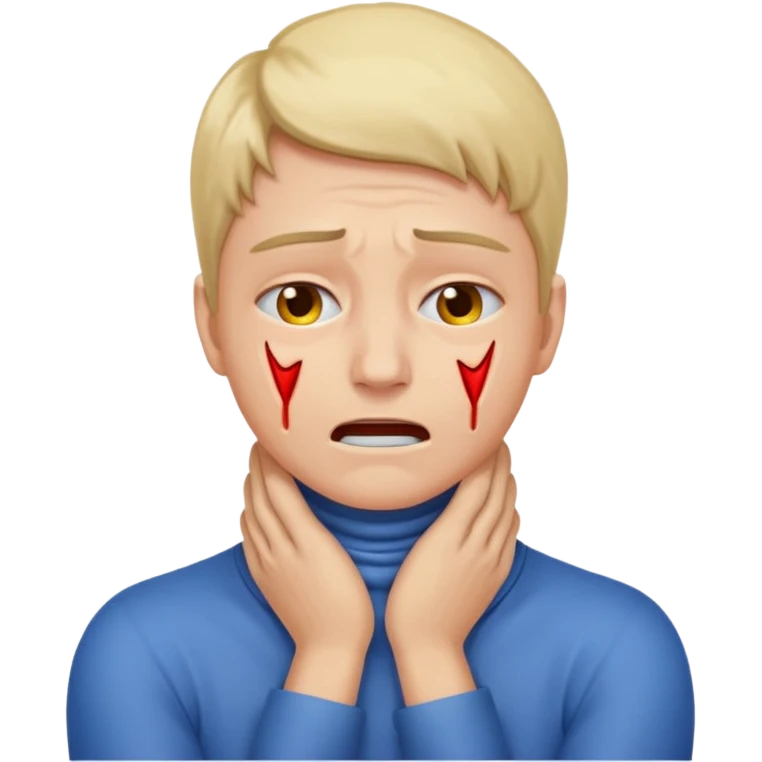 a bust of a person with both their hands around their neck with a face in pain emoji