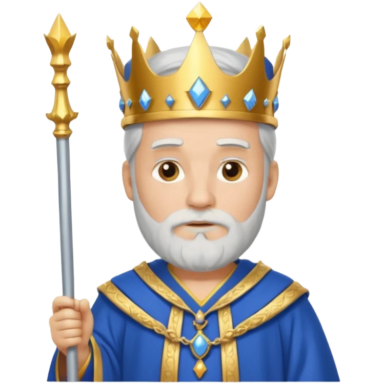 Bearded King, Wise king with short white beard, royal staff in hand, wearing crown, blue
 emoji