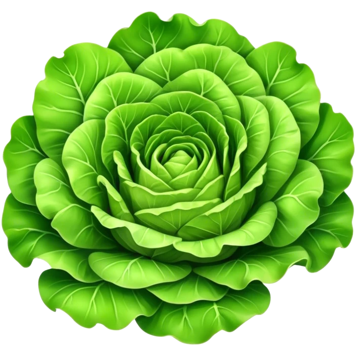 Cinematic crisp green lettuce, fresh and leafy, slightly curled edges, detailed textures, vibrant and refreshing, ultra-realistic and inviting. emoji
