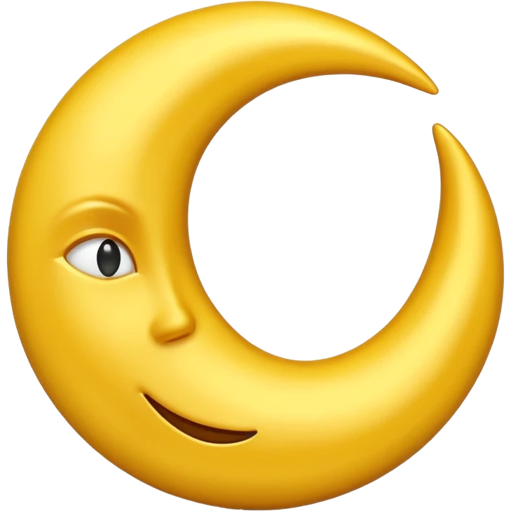 A 3D Apple-style emoji of a crescent moon (hilal), smooth golden-yellow surface, shiny and glowing, minimal and clean design, cute and soft cartoon style. emoji