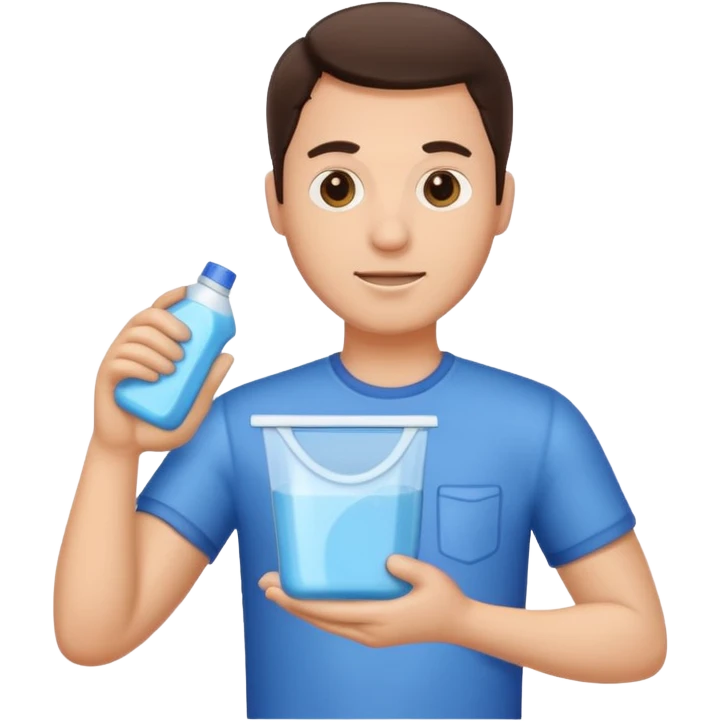 brunette man holding laundry detergent emoji