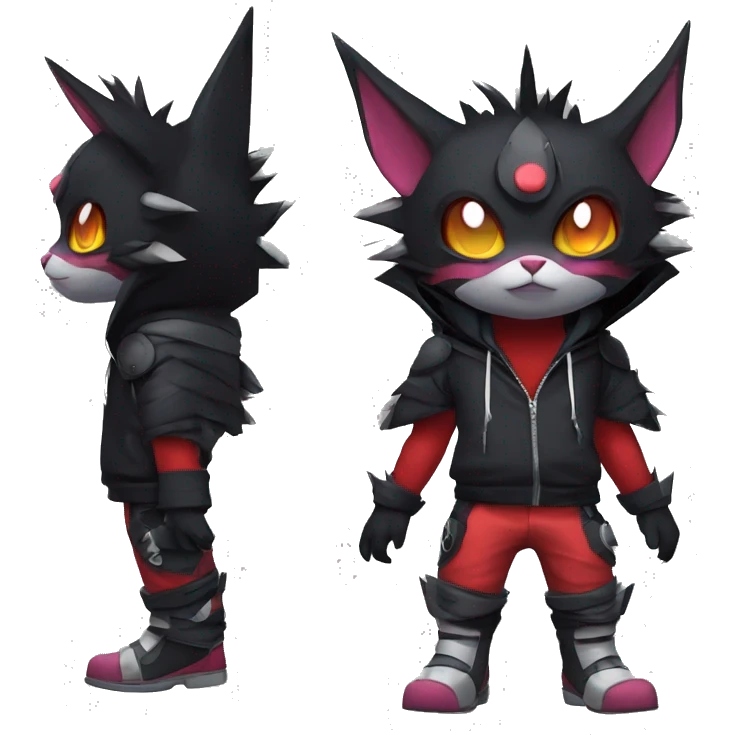 Cool Anthro Black Noibat-Quilava-Litten-Pokémon with edgy stripes hoodie spiked collar punk Full Body emoji