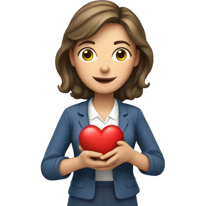 A European woman teacher holds her heart in her hands emoji