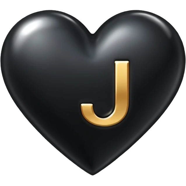 A black heart with the letter "J" in the middle in a pretty font emoji