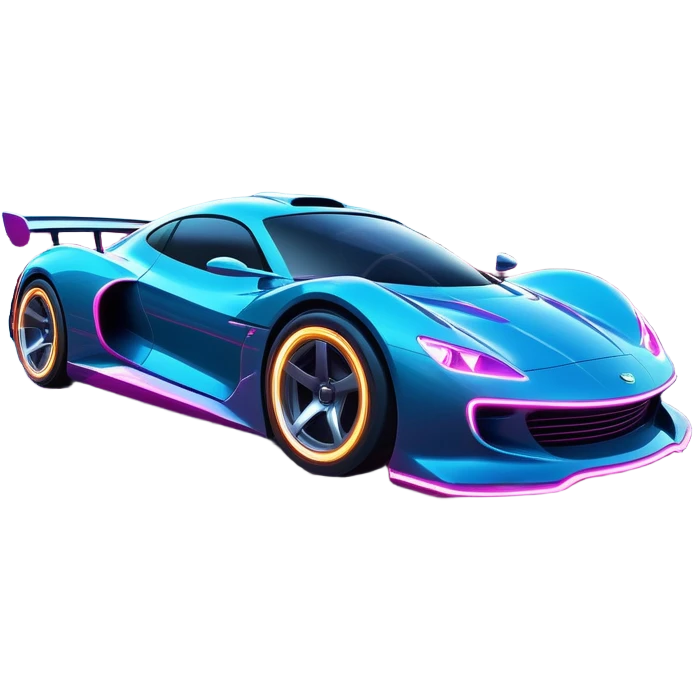 An icon showing a sleek car speeding through a neon-lit cityscape, inspired by Need for Speed. The design features dynamic motion lines, glowing tires, and a vibrant city backdrop with skyscrapers and lights. The rush of high-speed racing is highlighted. Transparent background. emoji