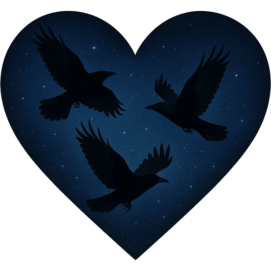  heart with blue night sky and dark ravens, remove background emoji