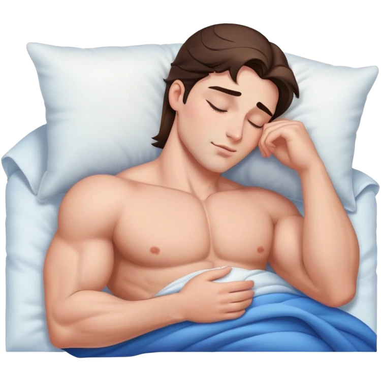 Brunette sleeping beauty on white muscular man chest  emoji
