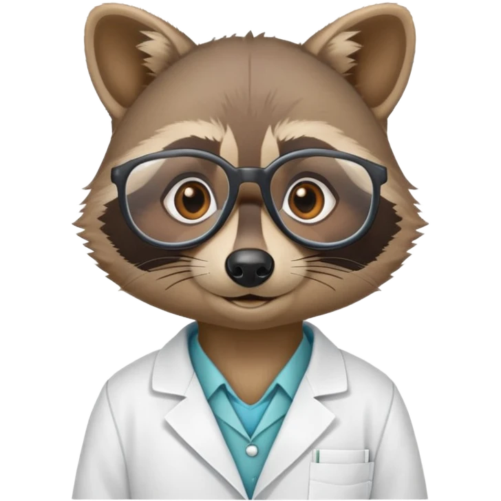 raccoon wearing lab coat and glasses, scientist raccoon emoji