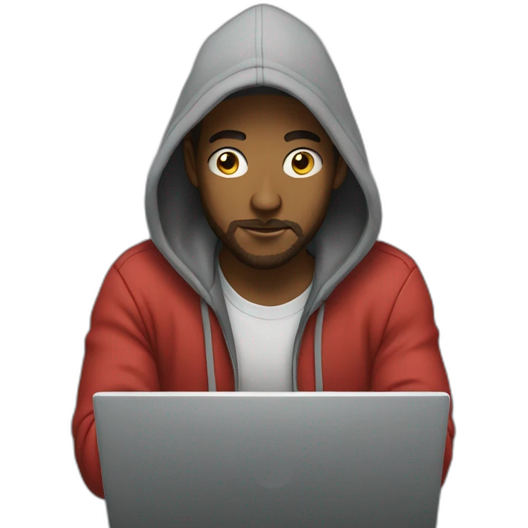 guy with hoodie typing infront of laptop no beard emoji