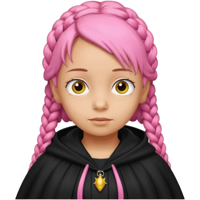 pink braids hair kid girl, wear black cloak, simpson style emoji