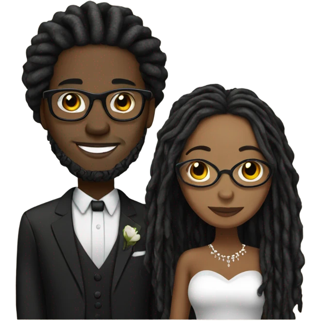 black couple with locs, male light skin with long black locs, female dark skin with glasses and BLACK locs wedding emoji