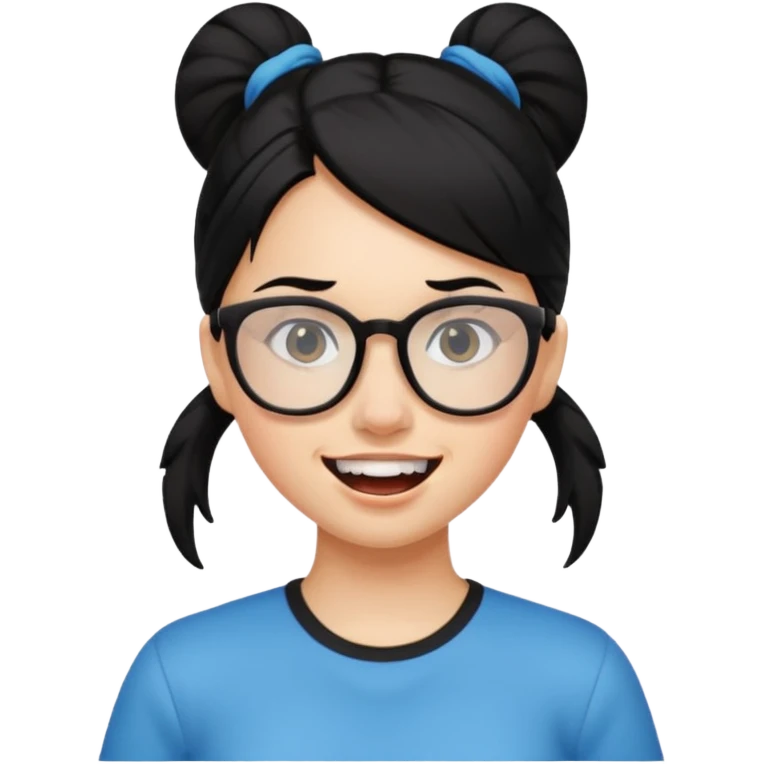 여자아이 하나로포니테일 검은머리 덧니+안경 emoji