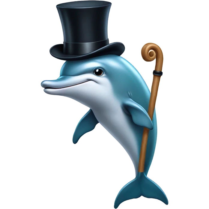 dolphin with a cane and top hat emoji