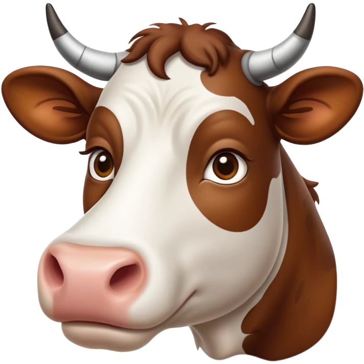 cinematic-noble-brown-and-white-cow-portrait-emoji,-poised-and-regal,-with-a-large,-sturdy-build-and-a-beautifully-patterned-hide-of-rich-brown-accented-by-crisp-white-patches,-deep-set-soulful-brown-eyes,-simplified-yet-sharp-and-sophisticated emoji