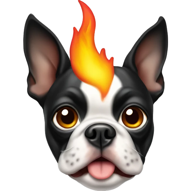 Boston terrier dog with a flame  emoji