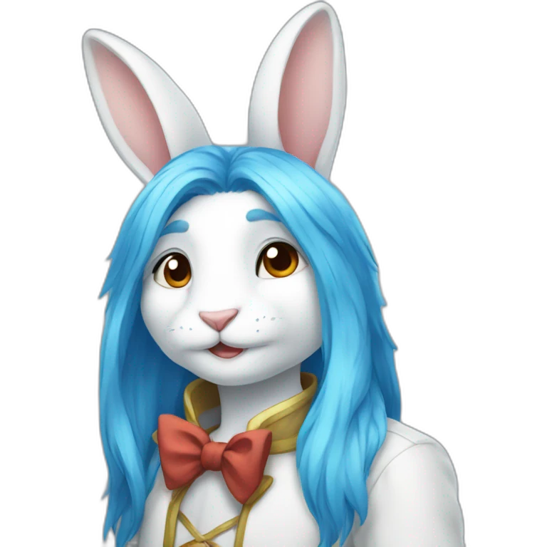 Male Anthro white rabbit with long blue hair emoji