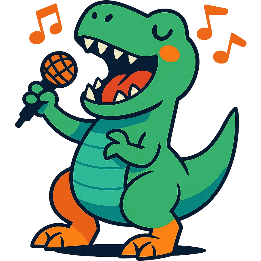 colorful cartoon style T-Rex singing emoji
