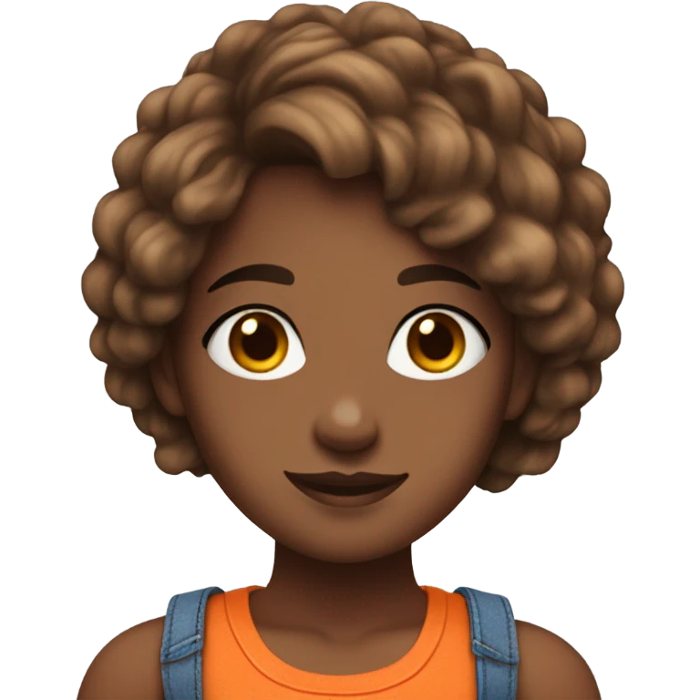 Girl with brown and blue hair and orange short croc top and short jeans  emoji