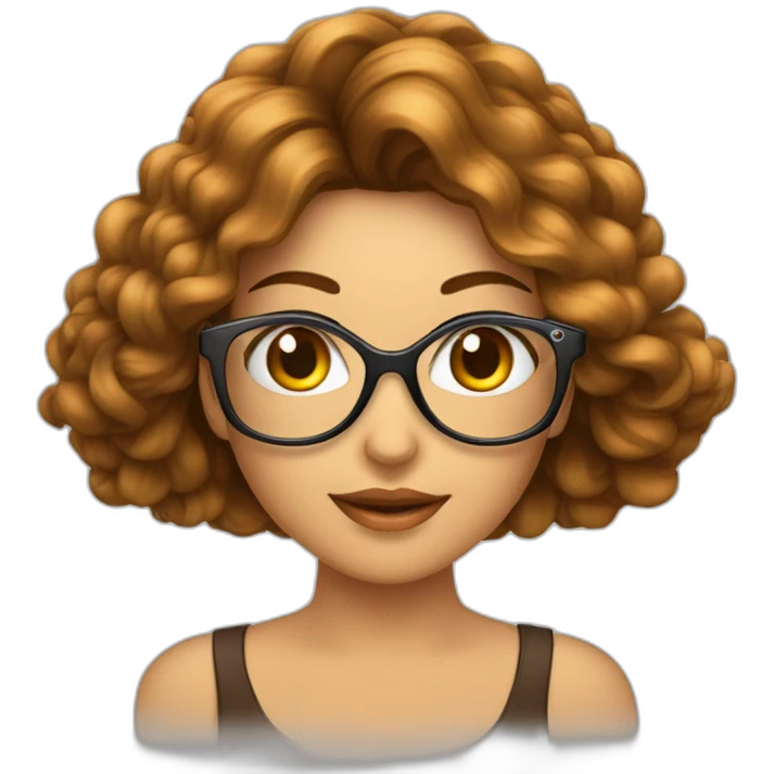 Uma mulher banca, de óculos, com cabelo castanho comprido. Cercada de perfumes emoji