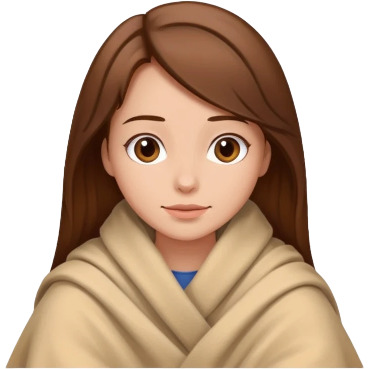 brown hair woman sitting under beige blanket emoji