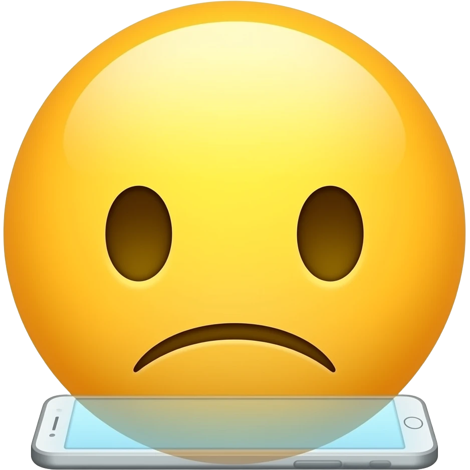 create me a yellow emoji, looking at his smartphone his head tilted down, he looks sad, with not so much details, just an round face emoji emoji