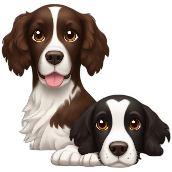 cuddling brown springer spaniel and black springer spaniel emoji