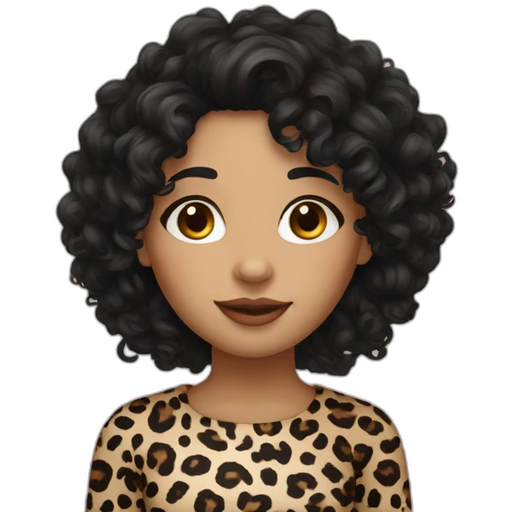 European curly long blackhair girl in leopard emoji
