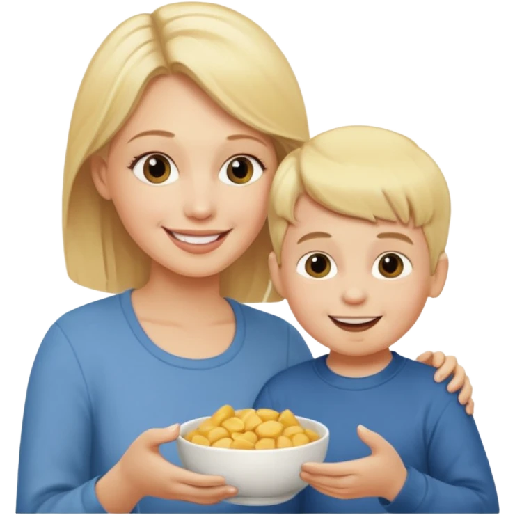 Blondynka karmi małego chłopca emoji