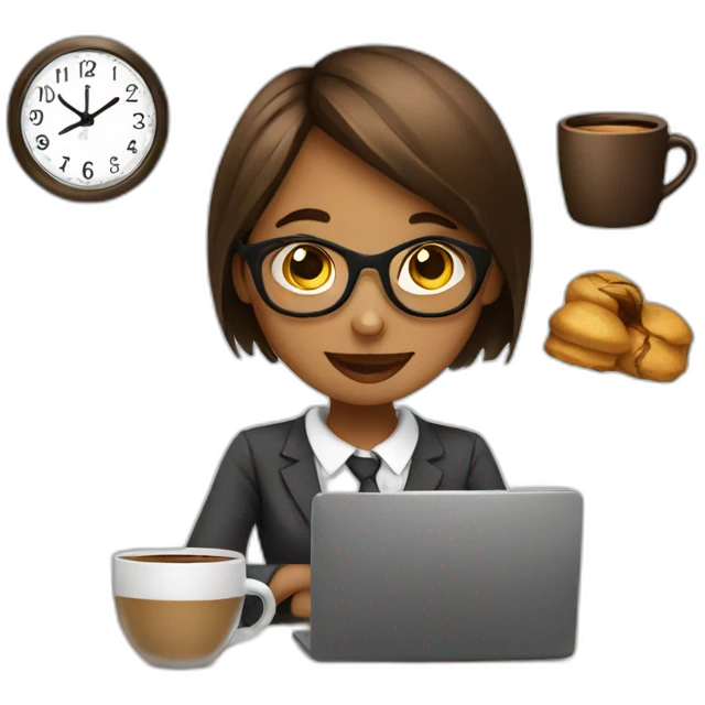 girl on work with coffee and clock emoji