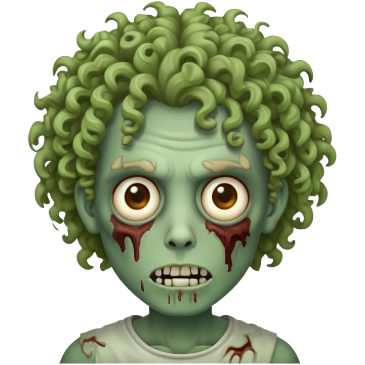 Create an emoji of a zombie with curly hair and light brown eyes emoji