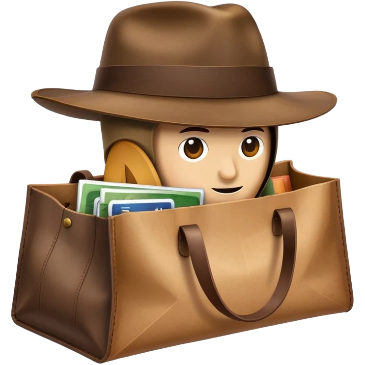 shopping bag with an Indiana Jones hat on top emoji
