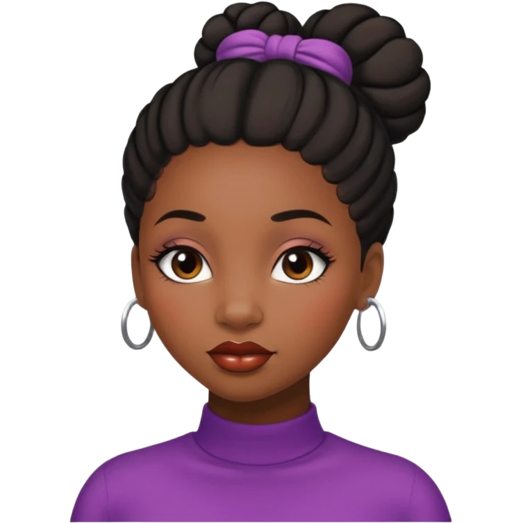 A black girl with edges and plump lips and long lashes with a bun in her hair and she looks like a baddie emoji