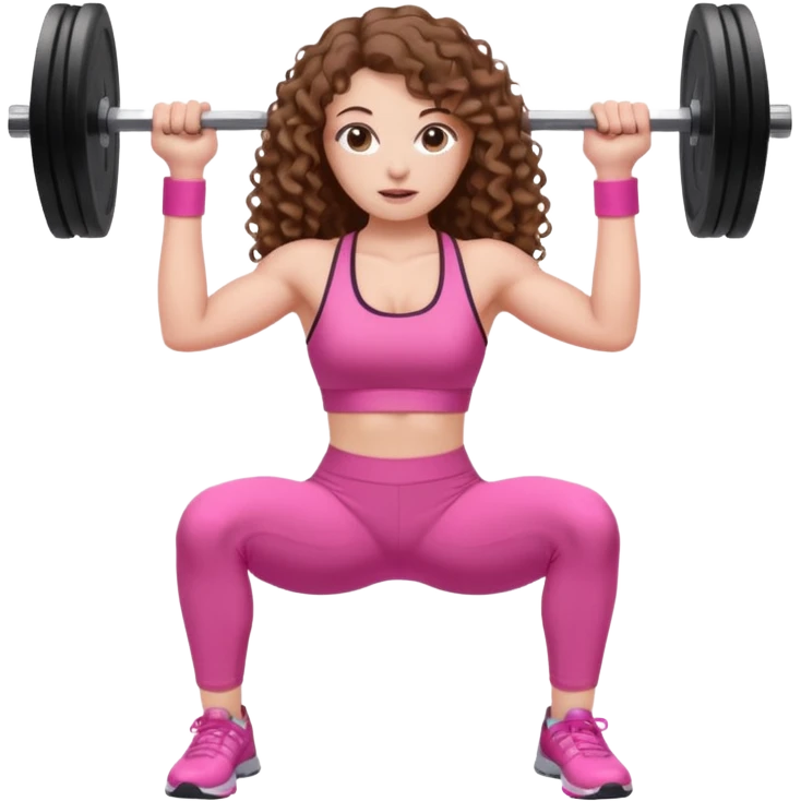 pale white girl with long brown curly hair weight training pink emoji
