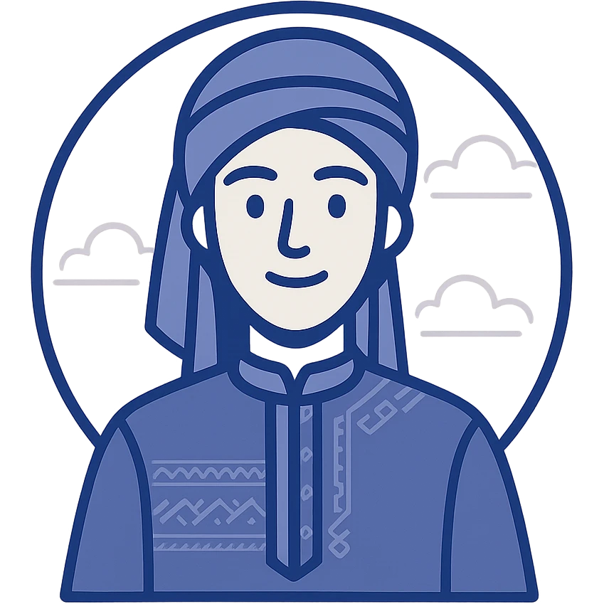 modern digital avatar of an Algerian person androgynous, friendly expression, clean minimalist cartoonish style, subtle Algerian elements or traditional patterns integrated in a tech-inspired way, inside a circular frame with a smooth glowing effect, suitable for profile assignment, square format emoji