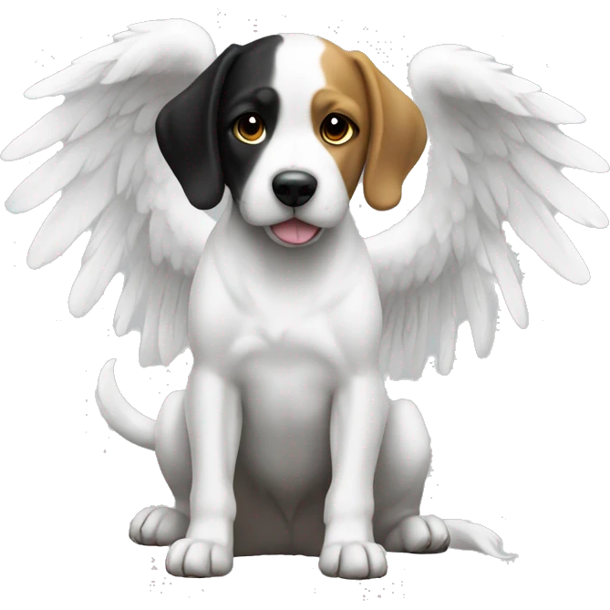 Dog white and a angel black flaying  emoji