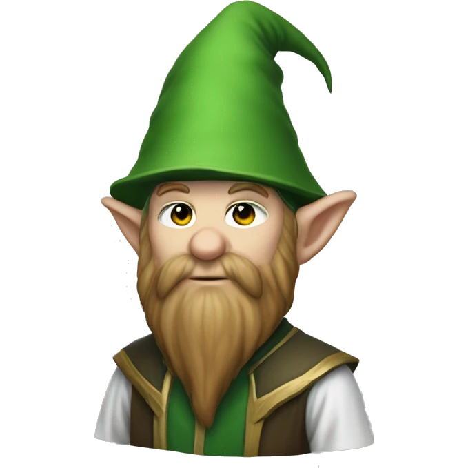 World of warcraft wizard gnome. Short hair, long beard, white hat, green outfit emoji