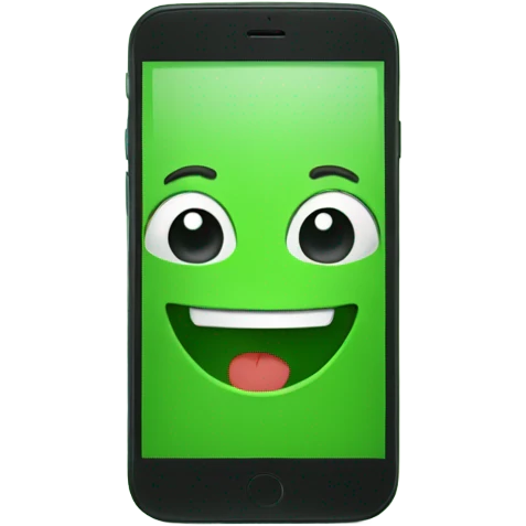 Green smartphone feeling happy emoji