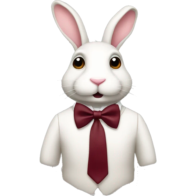 Sitting down. Crème bunny. Burgundy bow tie emoji