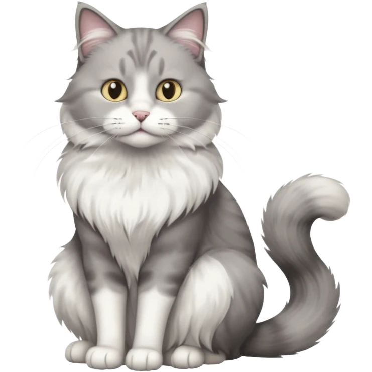 a very fluffy big grey and white cat sitting regally emoji