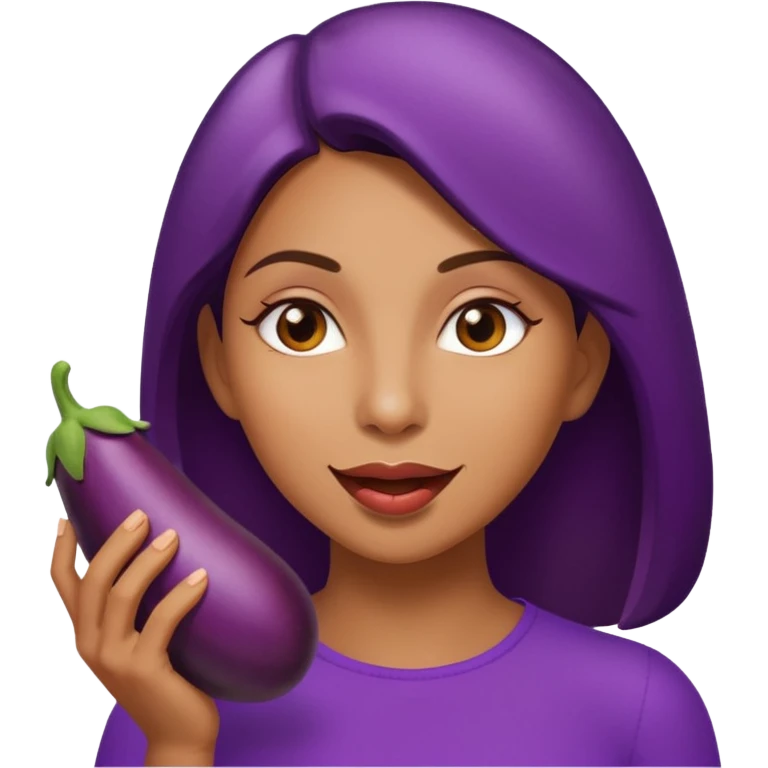 A women eating an eggplant emoji