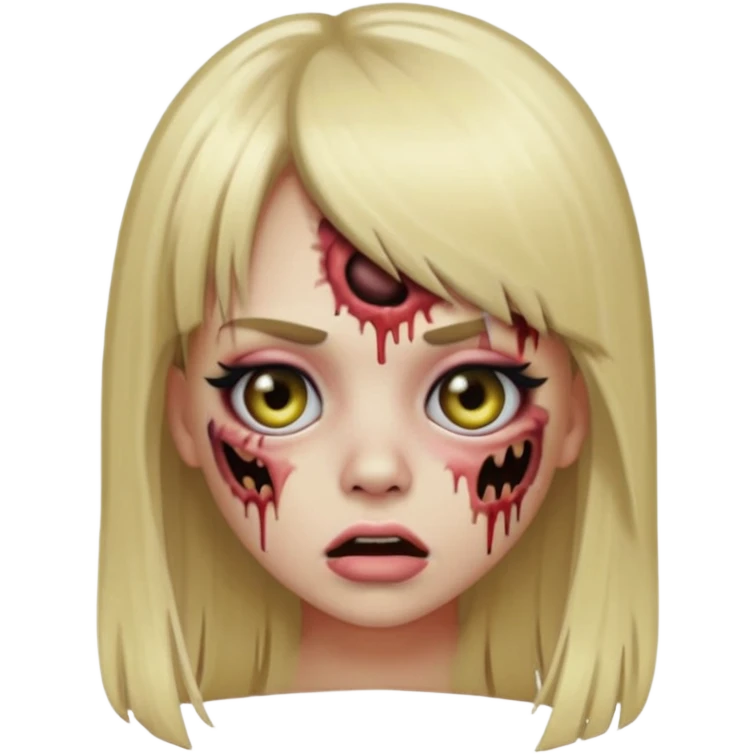zombie girl emoji, long straight blonde hair with bangs, big lashes, eyeliner, subtle blush, mouth and ear piercings emoji
