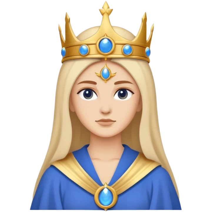 High Priestess tarot card with moon crown, blue robes, minimalist iPhone emoji style emoji