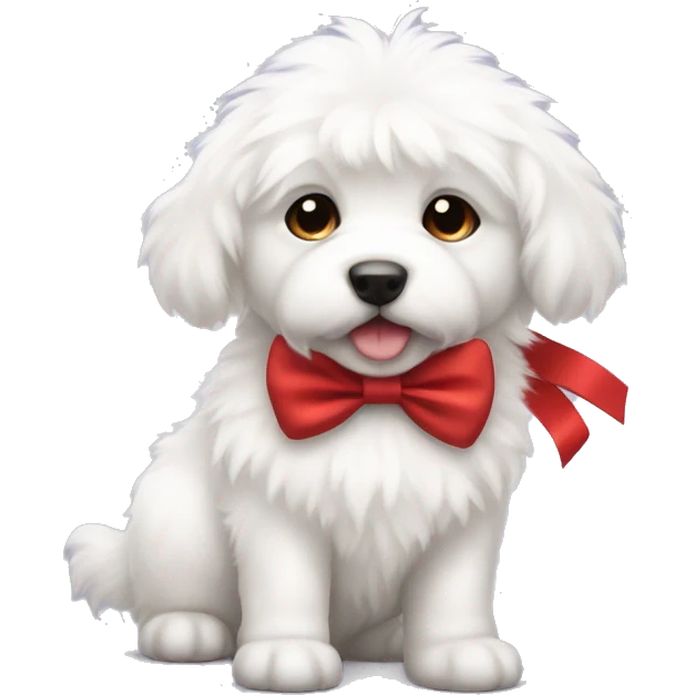White fluffy puppy with red bow emoji