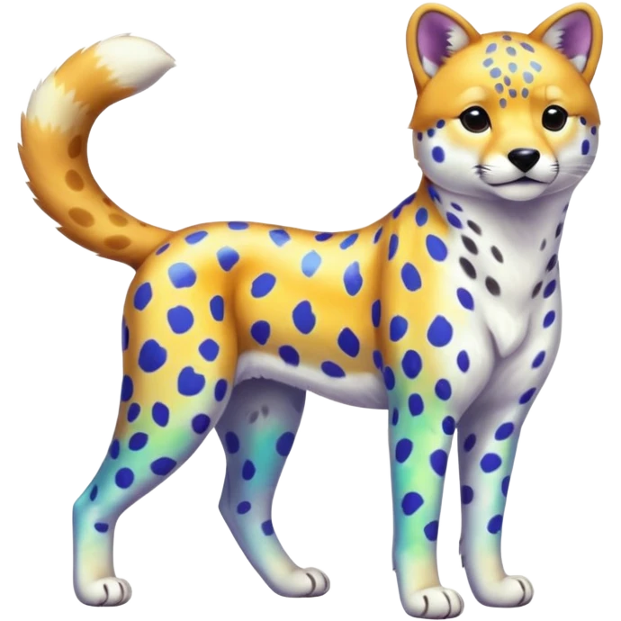 Colorful shiny iridescent Cheetah-Dingo-Snow-Leopard-Shiba-Inu-hybrid, full body emoji
