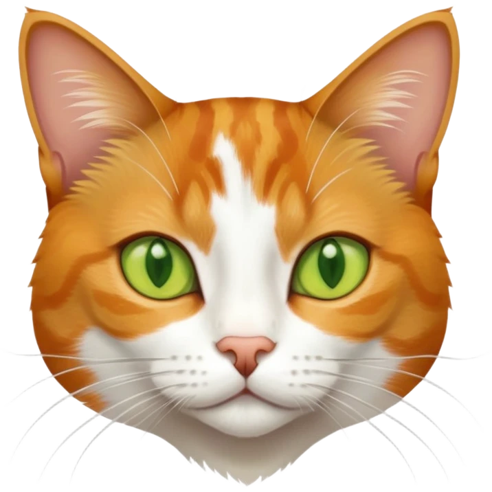 A mix breed cat (domestic shorthair and Arabian mau) with white fur, three ginger spots on its back, a ginger tail, and yellow-green eyes emoji