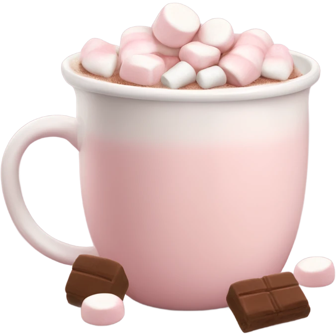 Light Pink mug of hot chocolate with marshmallows emoji