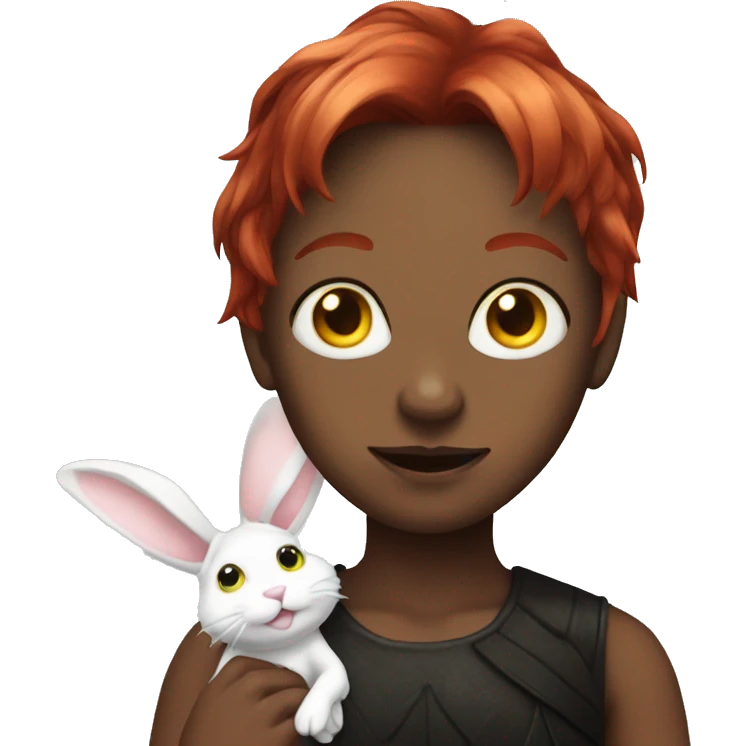dark fairy with red hair, green-yellow eyes and white bunny ears emoji