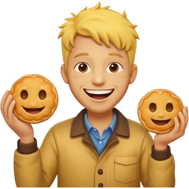 yellow laughing holding round fritters in his hand emoji