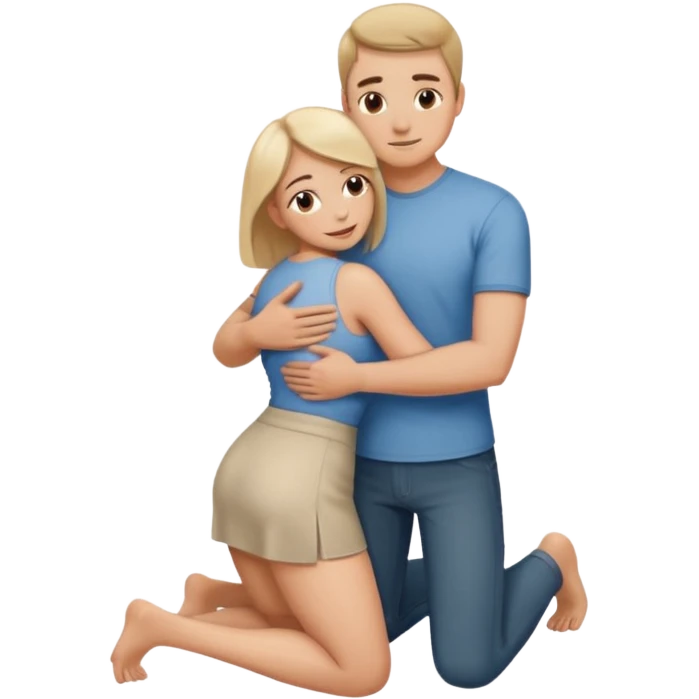 man on knees, facing standing woman, hugging her waist emoji