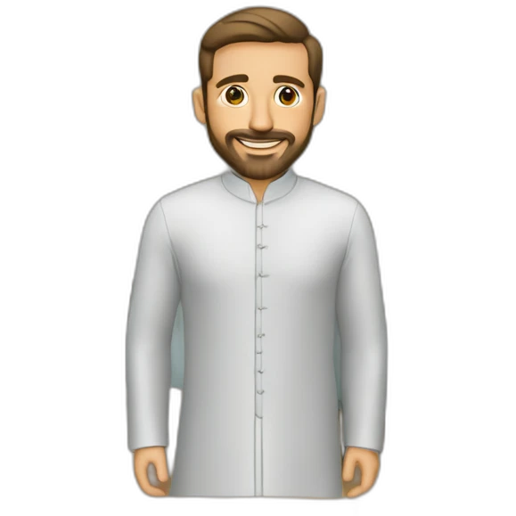 Homme en Qamis avec un panneau où il y’a écrit « je t’aime » emoji